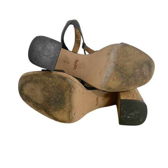 Coach Size 8 Block Cork Heel Open Toe Strappy Black - Picture 8 of 12